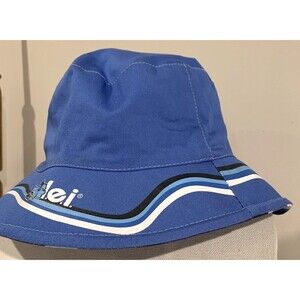 Vintage Women's Bucket Hat Reversible Blue Stripes White Y2K LEI Brand Cotton